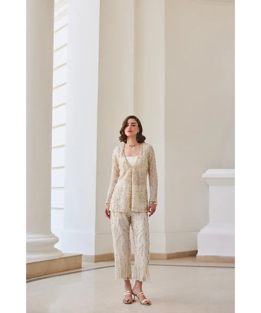 SANYA GULATI - Pearl White Organza Pant Suit