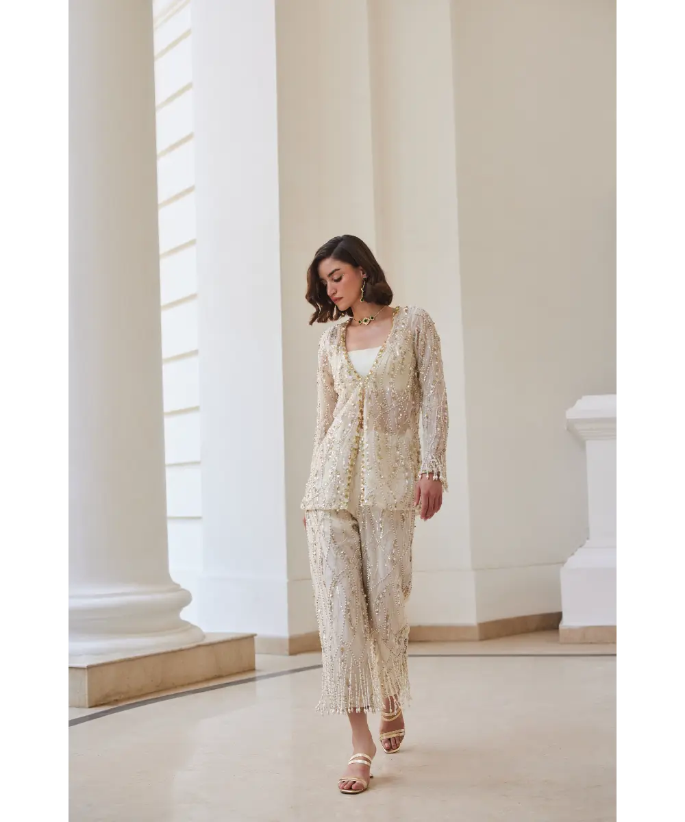 SANYA GULATI - Pearl White Organza Pant Suit