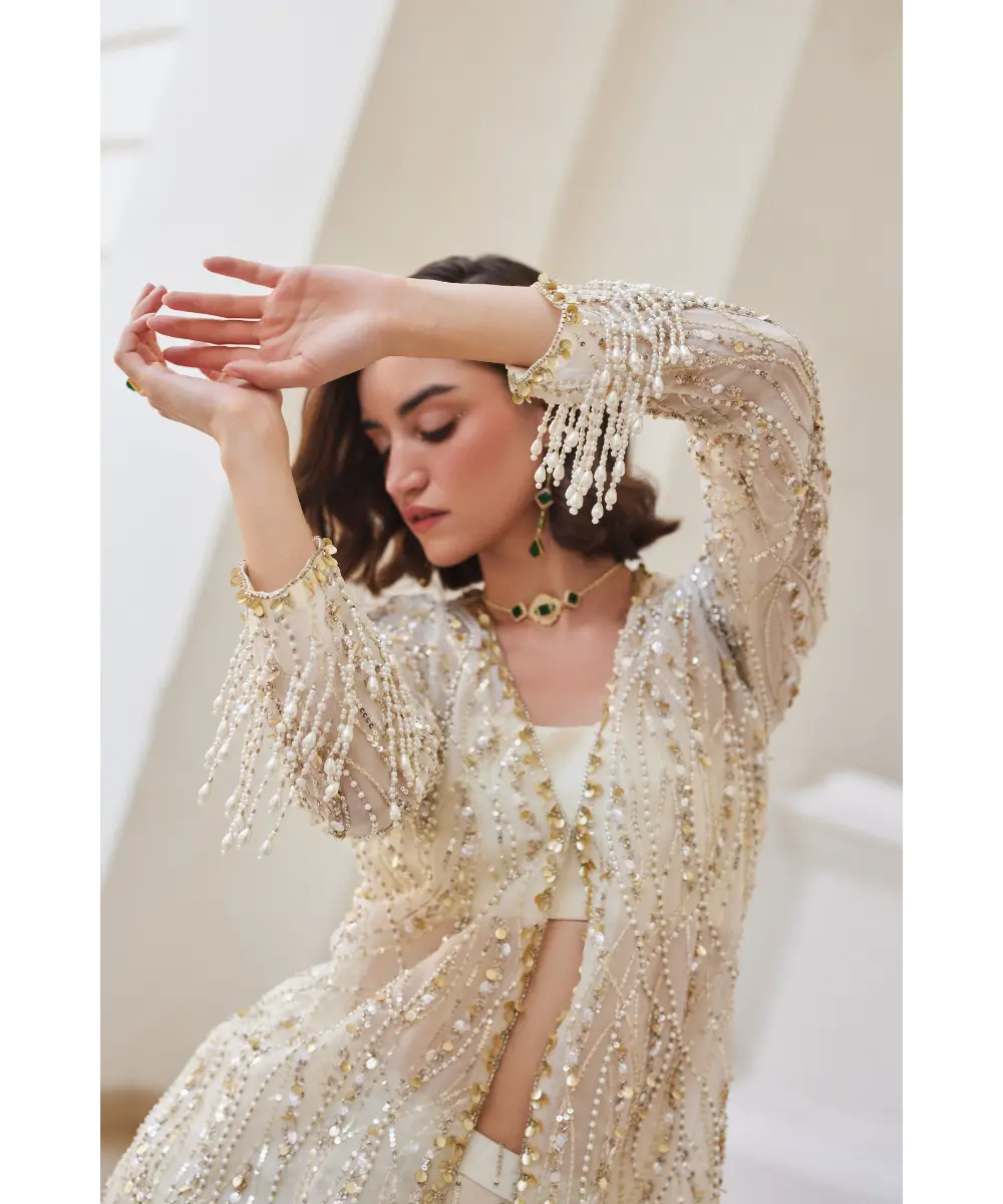 Sanya Gulati - Pearl White Organza Pant Suit