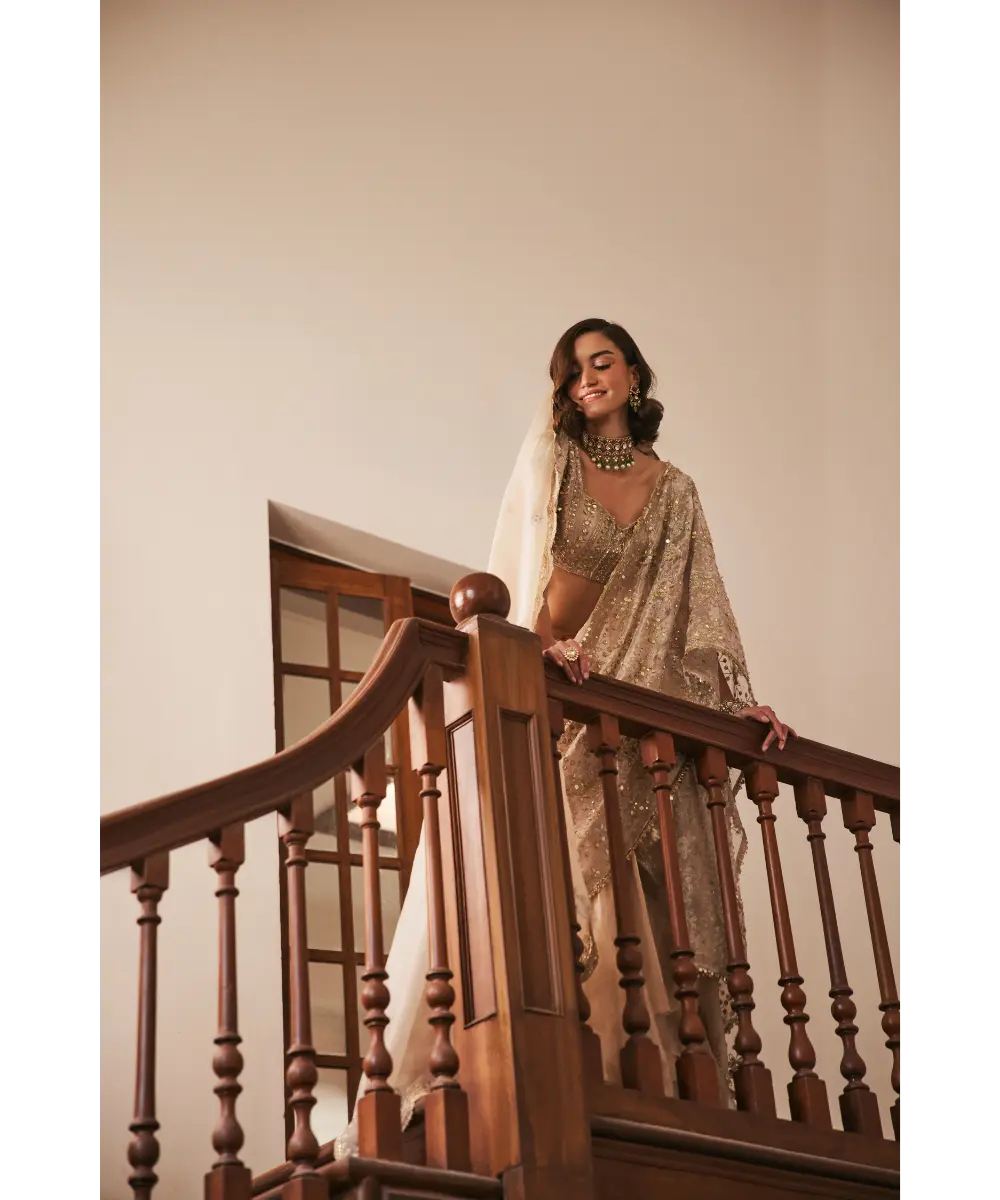 SANYA GULATI - Tissue Pre Drape Saree with Viel