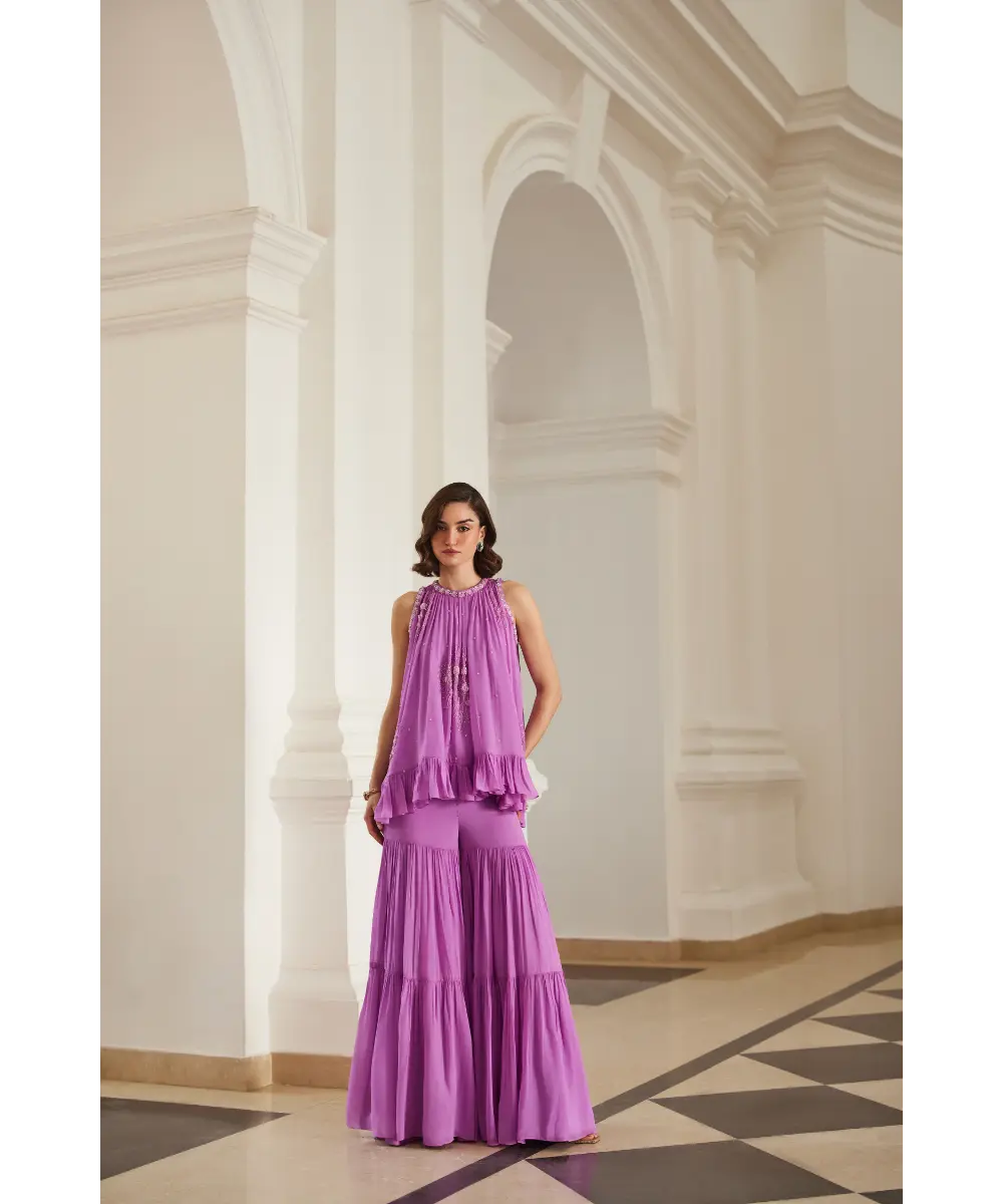 SANYA GULATI- Bubblegum Pink Halterneck Top Sharara