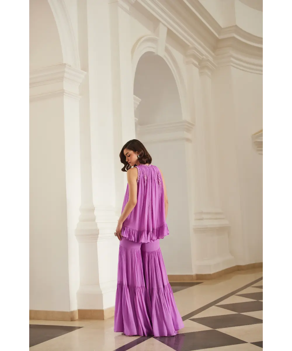 SANYA GULATI- Bubblegum Pink Halterneck Top Sharara