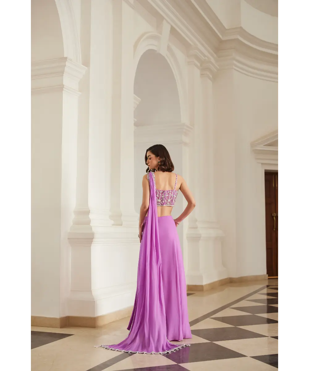 SANYA GULATI- Bubblegum Pink Corset Slit Saree