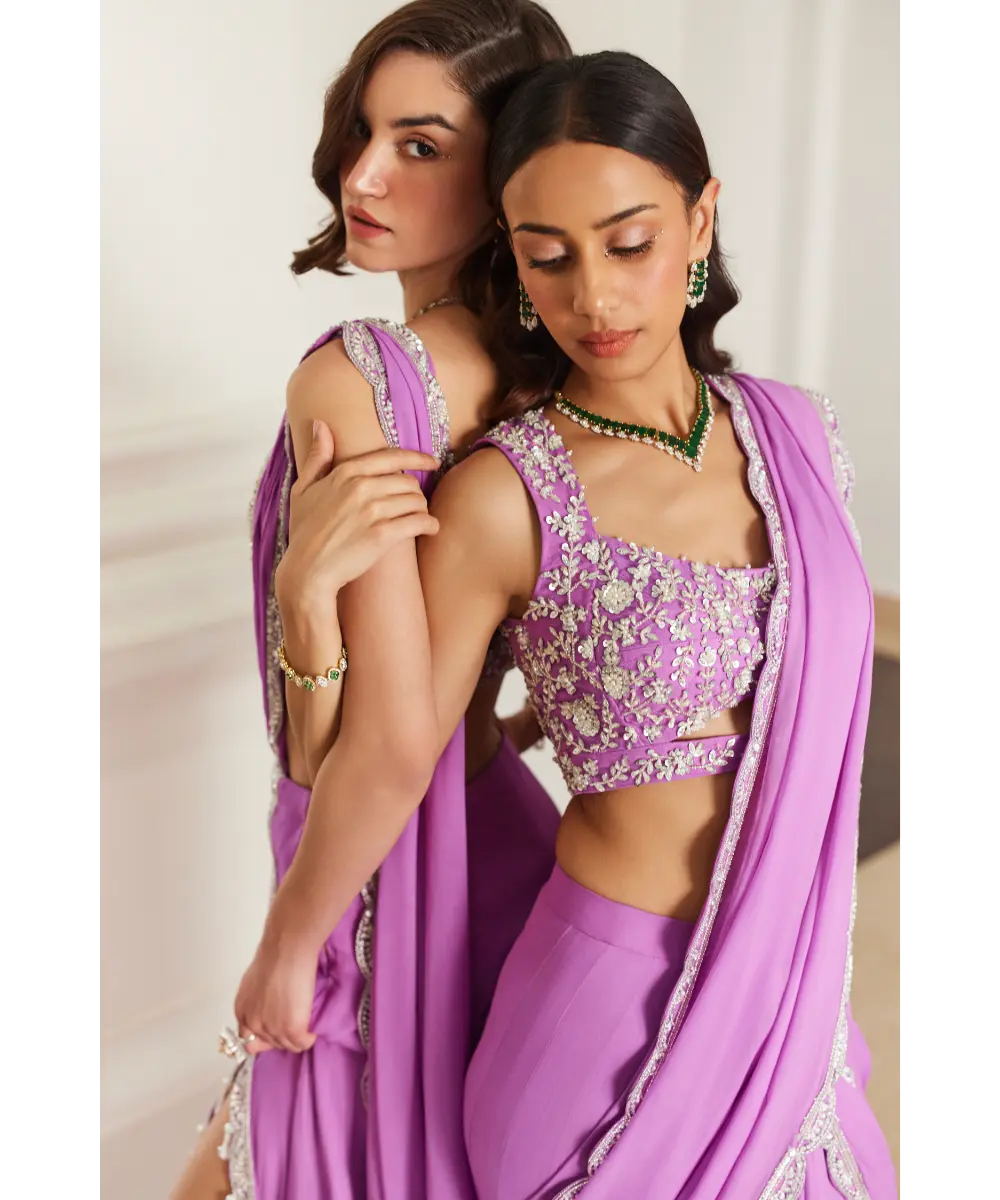 SANYA GULATI- Bubblegum Pink Drape Saree