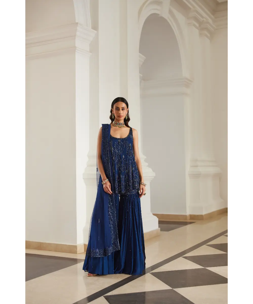 SANYA GULATI - Teal Blue Biased Kurta With  Sharara