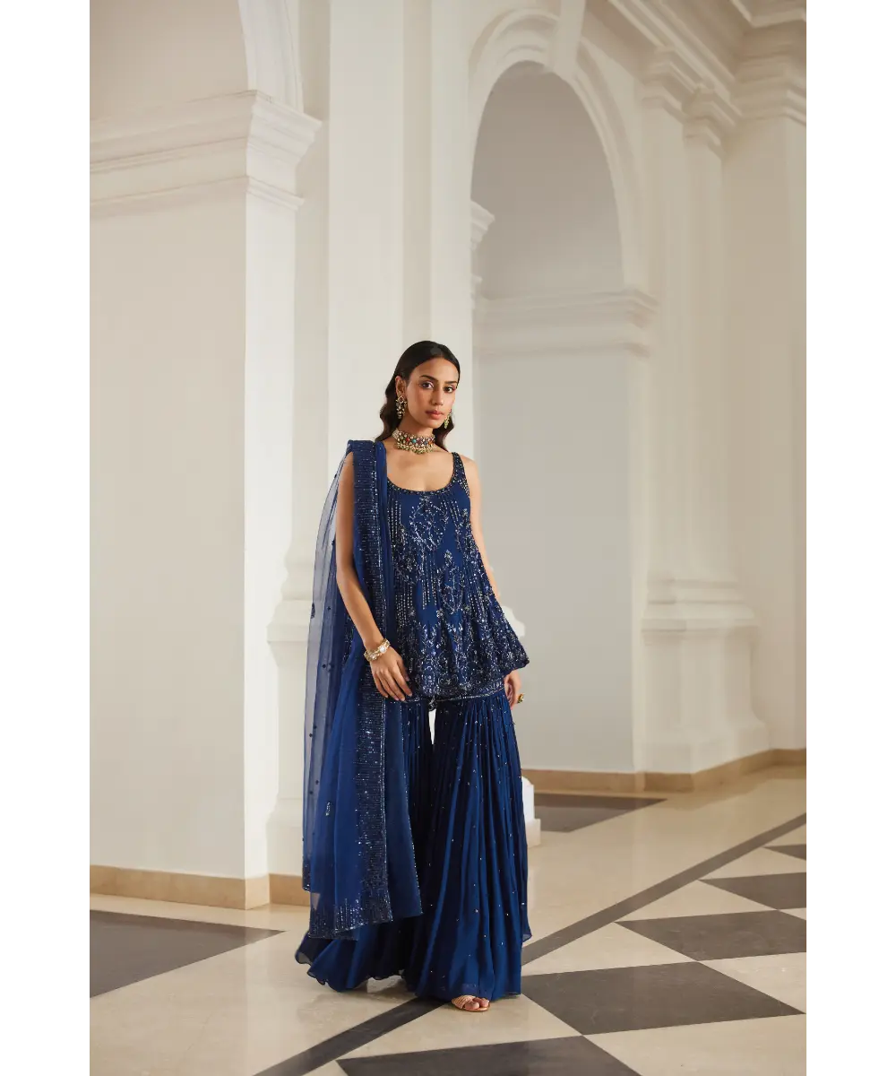 SANYA GULATI - Teal Blue Biased Kurta With  Sharara