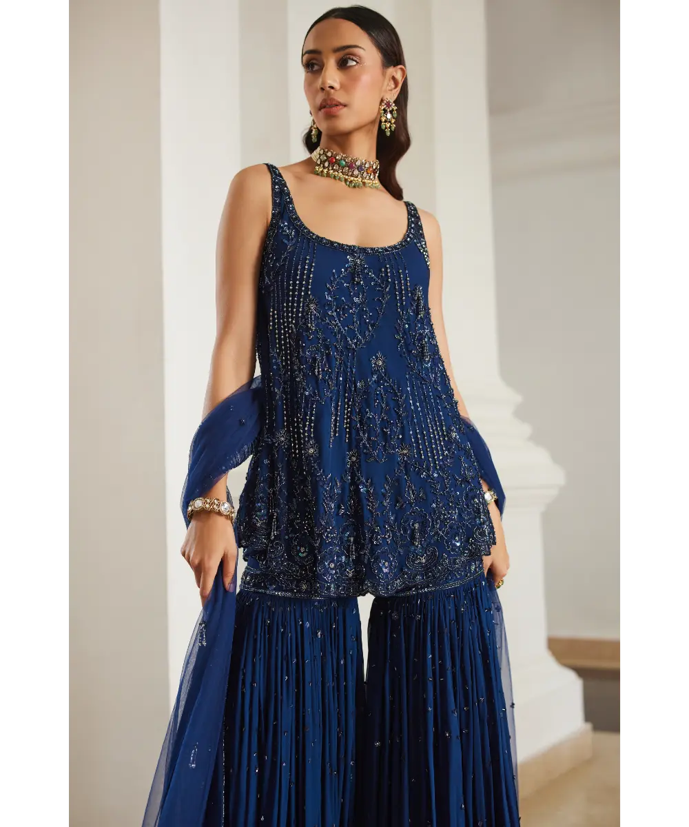 Sanya Gulati - Teal Blue Biased Kurta With  Sharara