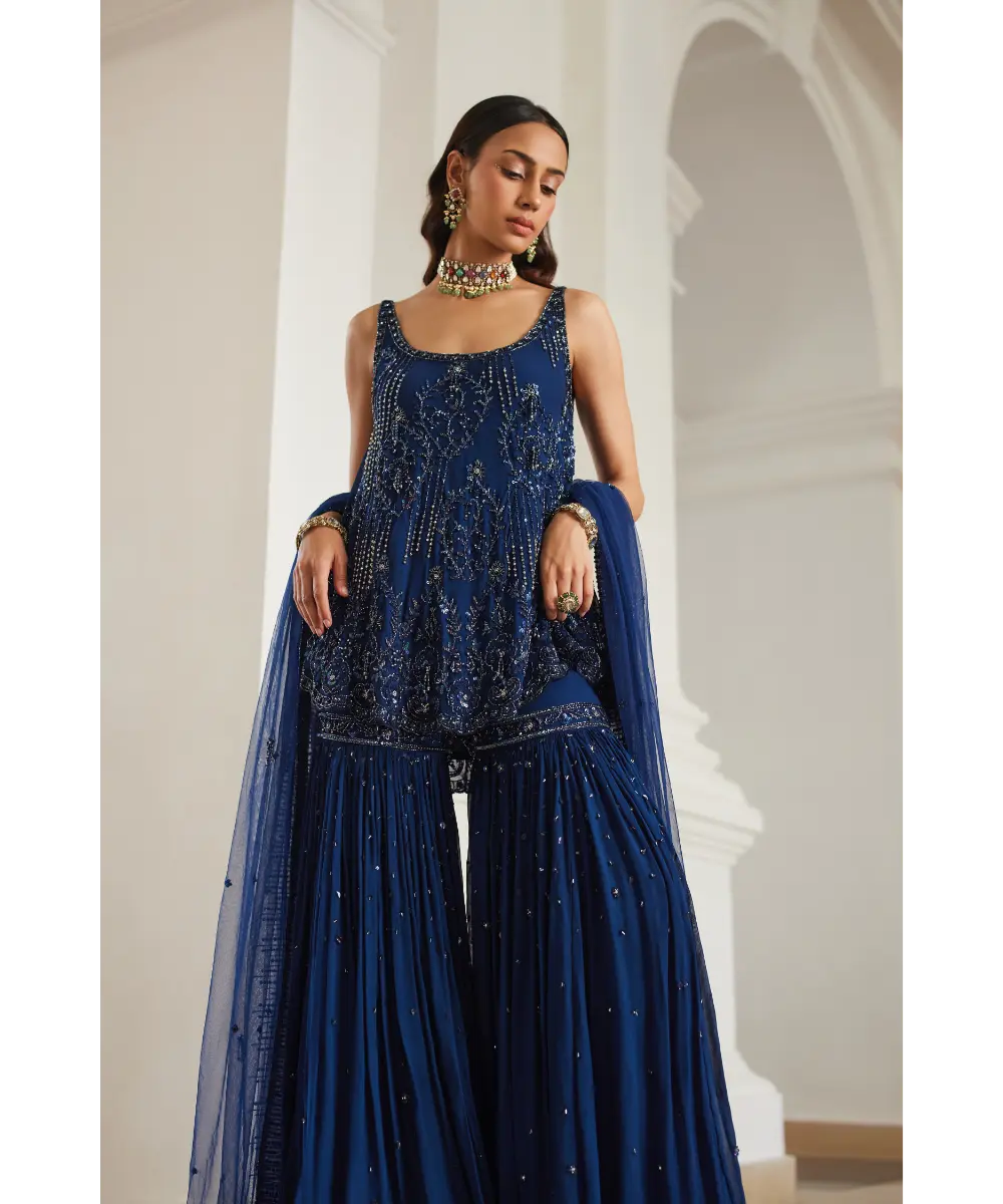 Sanya Gulati - Teal Blue Biased Kurta With  Sharara