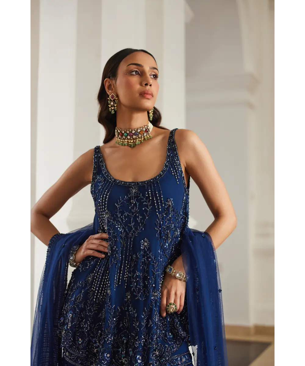 Sanya Gulati - Teal Blue Biased Kurta With  Sharara