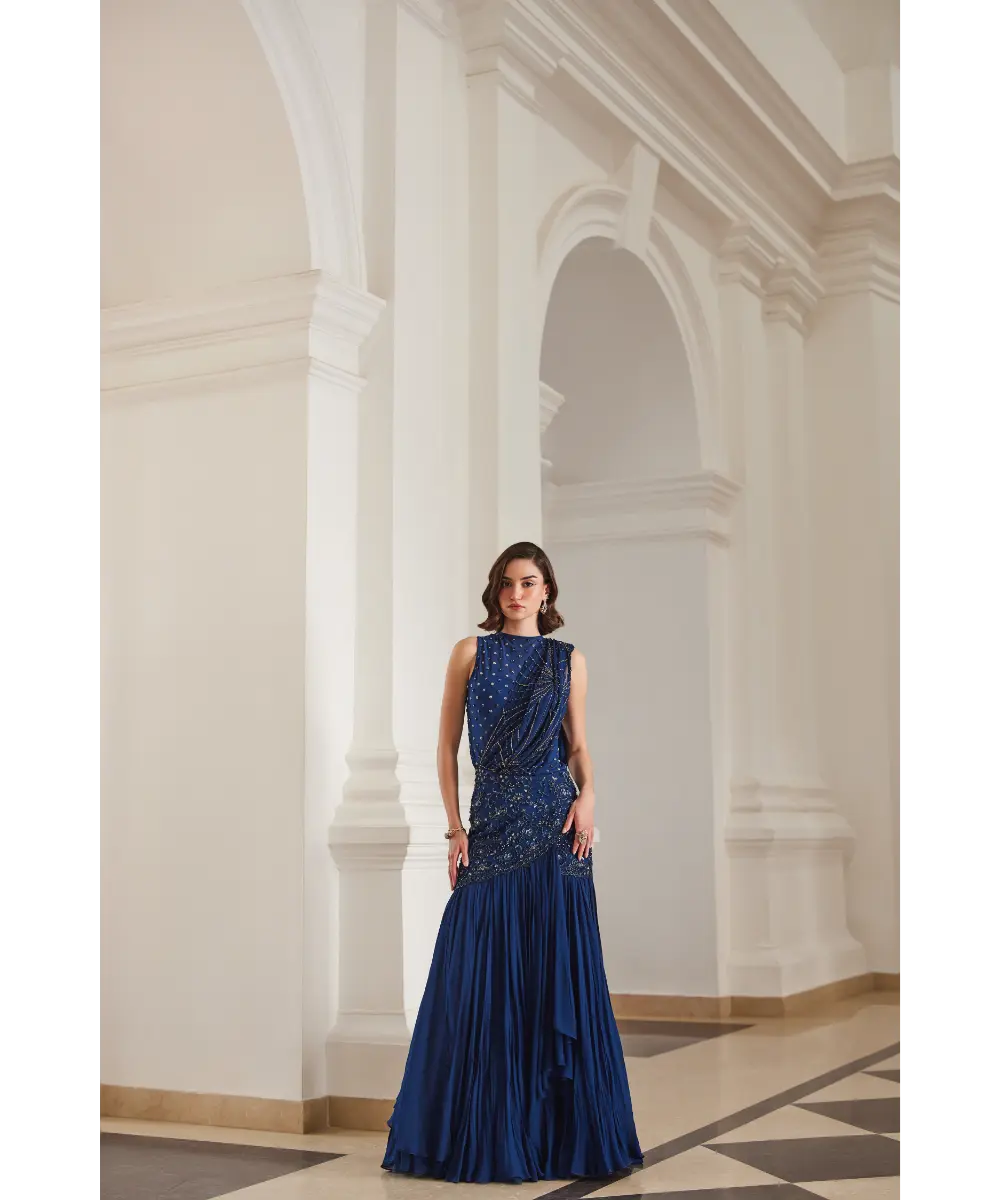 SANYA GULATI - Teal Blue Saree With Bodysuit