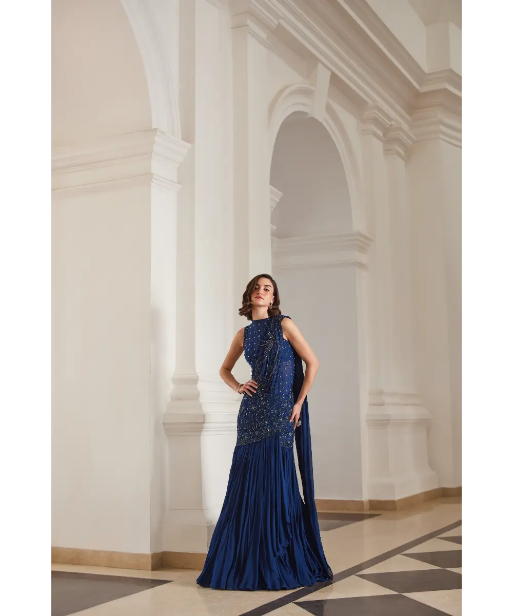 SANYA GULATI - Teal Blue Saree With Bodysuit