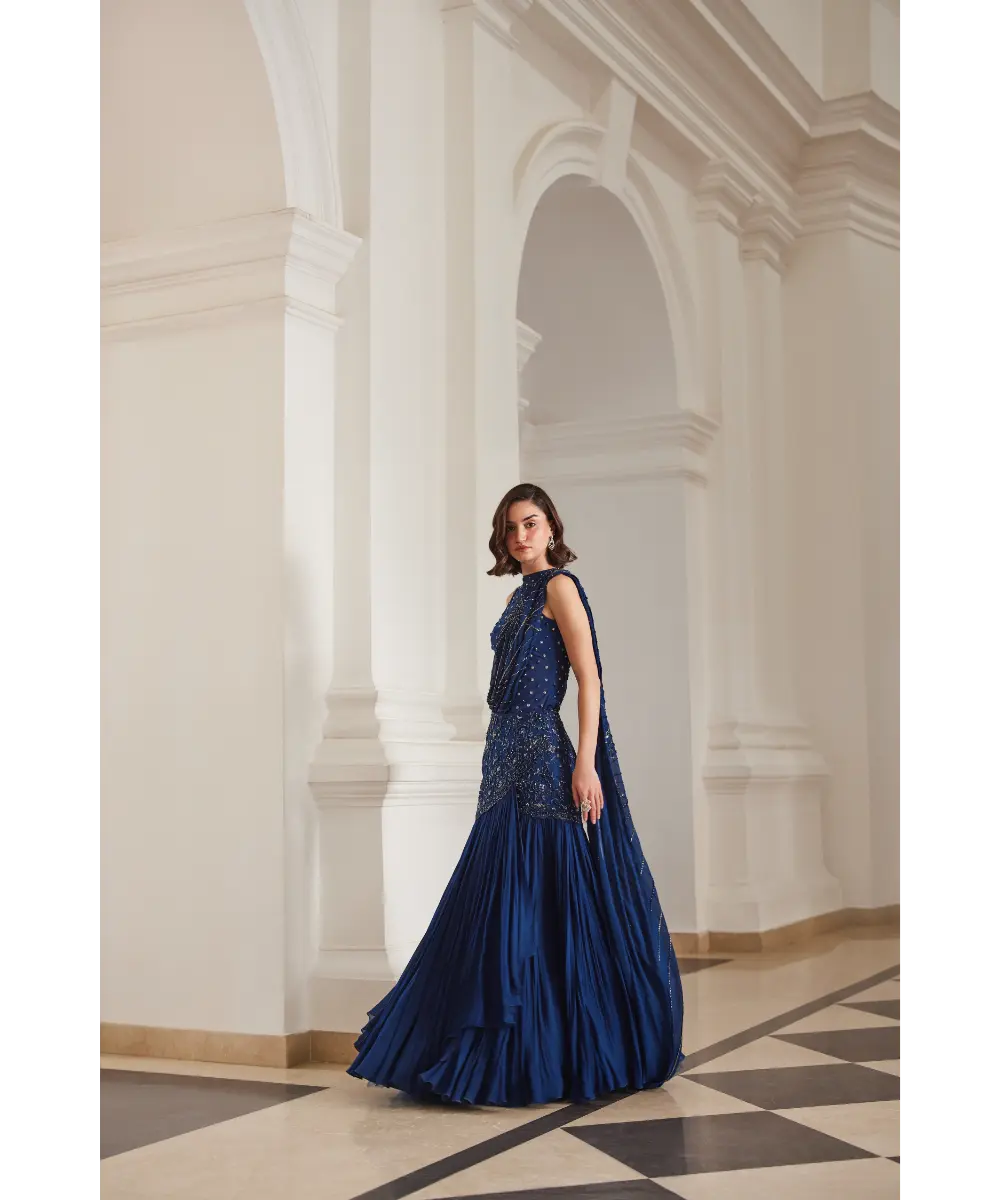 SANYA GULATI - Teal Blue Saree With Bodysuit