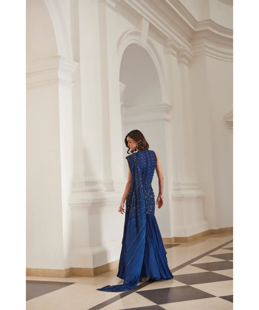 SANYA GULATI - Teal Blue Saree With Bodysuit