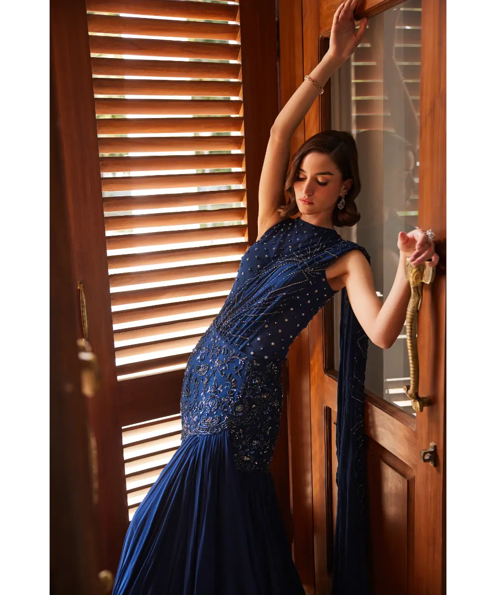 SANYA GULATI - Teal Blue Saree With Bodysuit