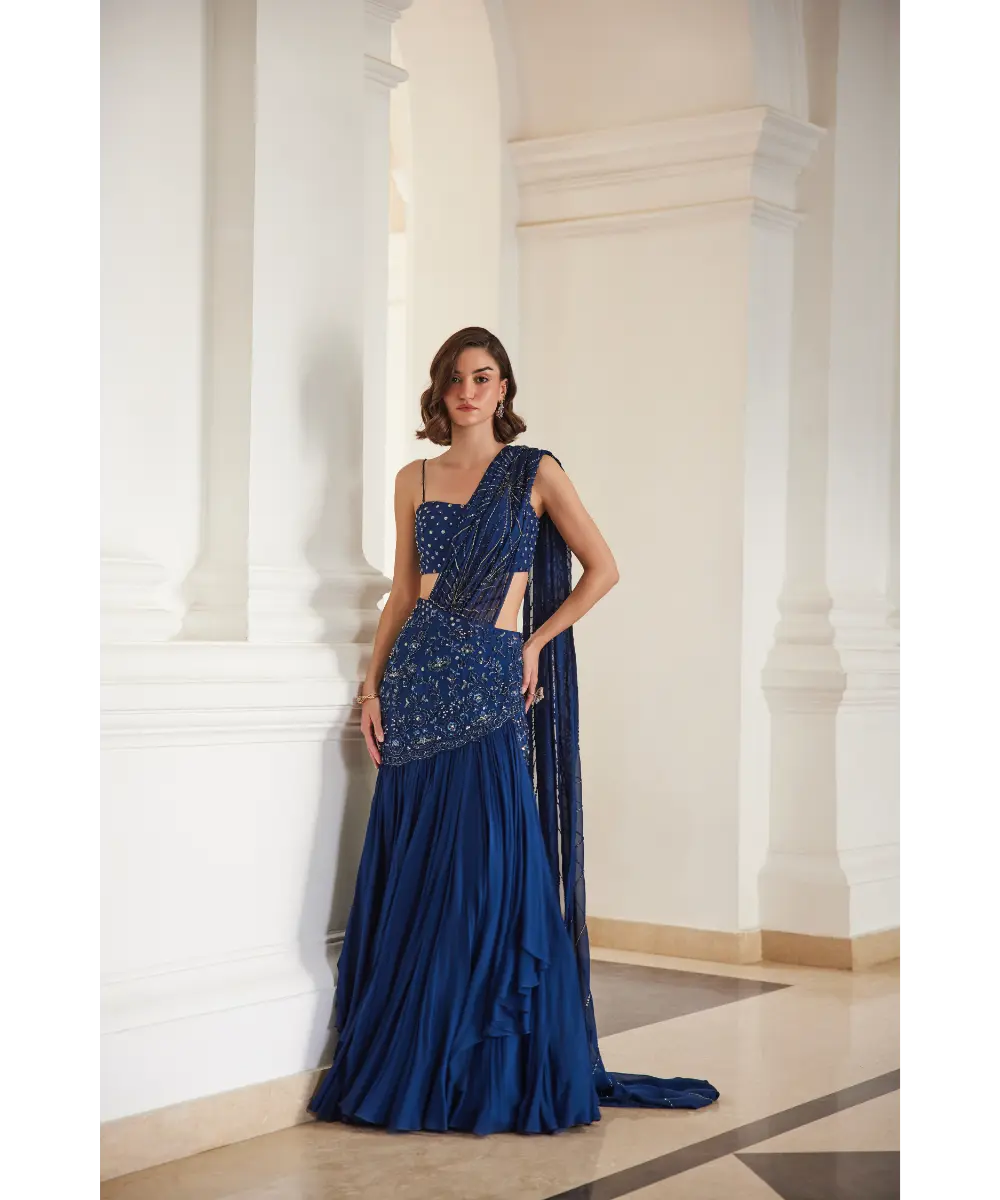 SANYA GULATI - Teal Blue Saree With Bustier