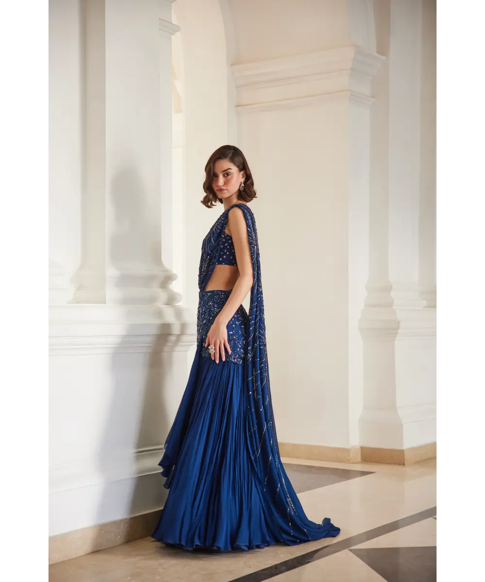 SANYA GULATI - Teal Blue Saree With Bustier