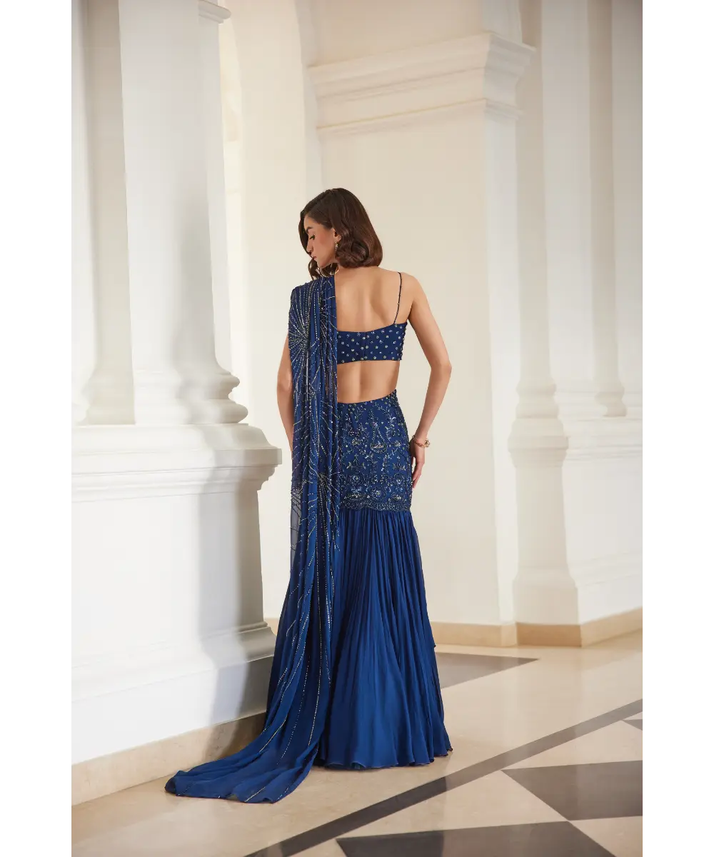 SANYA GULATI - Teal Blue Saree With Bustier