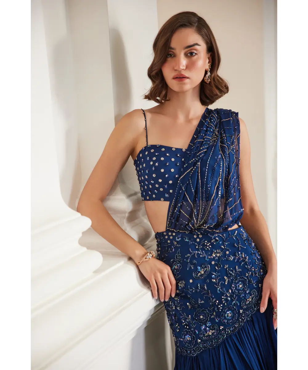 SANYA GULATI - Teal Blue Saree With Bustier