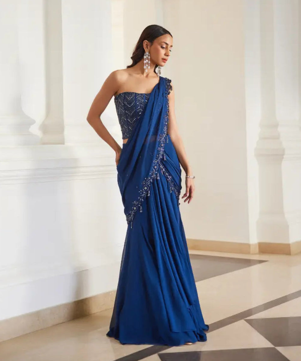 SANYA GULATI - Teal Blue Corset Saree