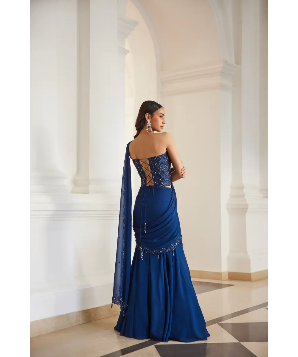 SANYA GULATI - Teal Blue Corset Saree