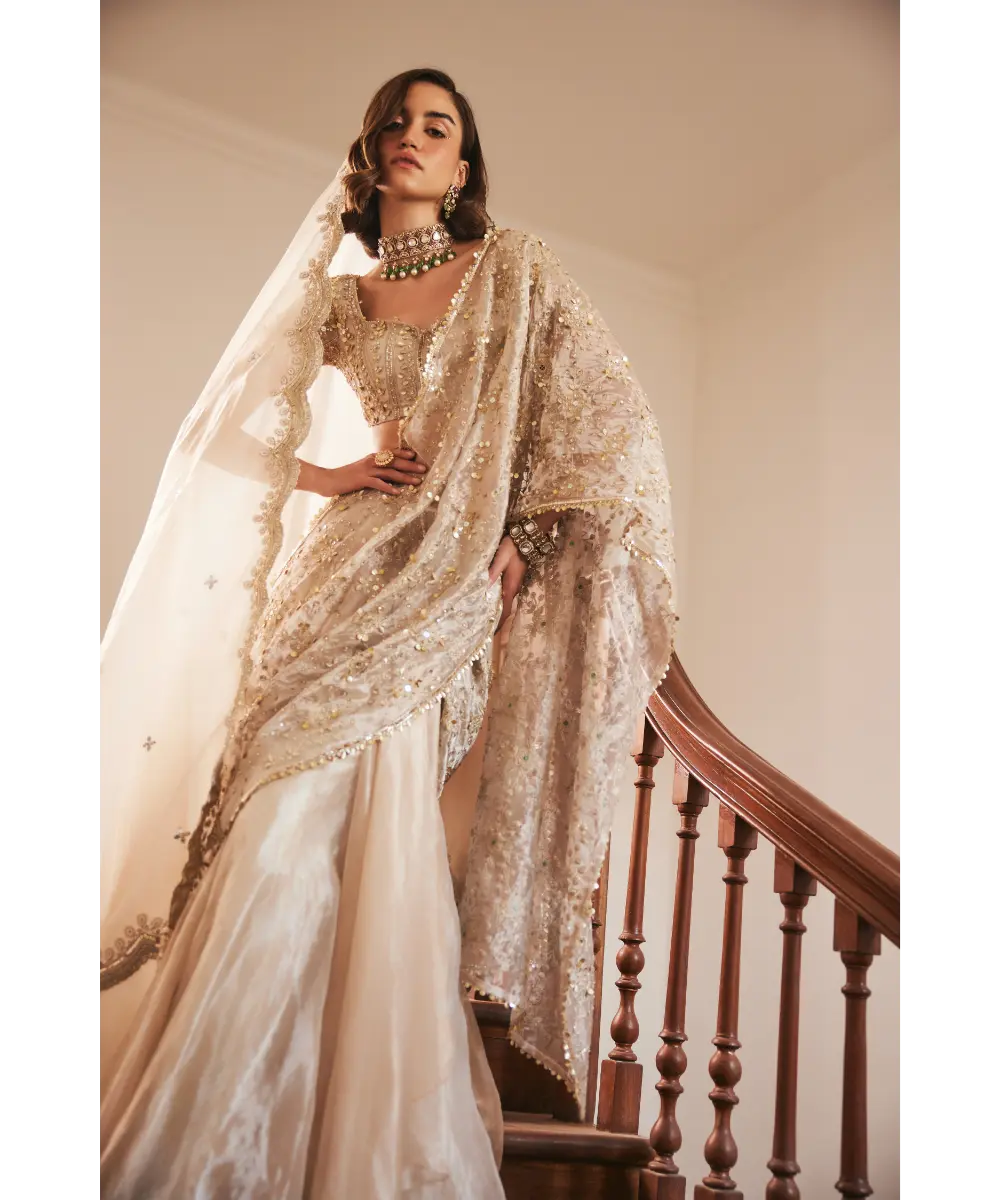 SANYA GULATI - Tissue Pre Drape Saree with Viel