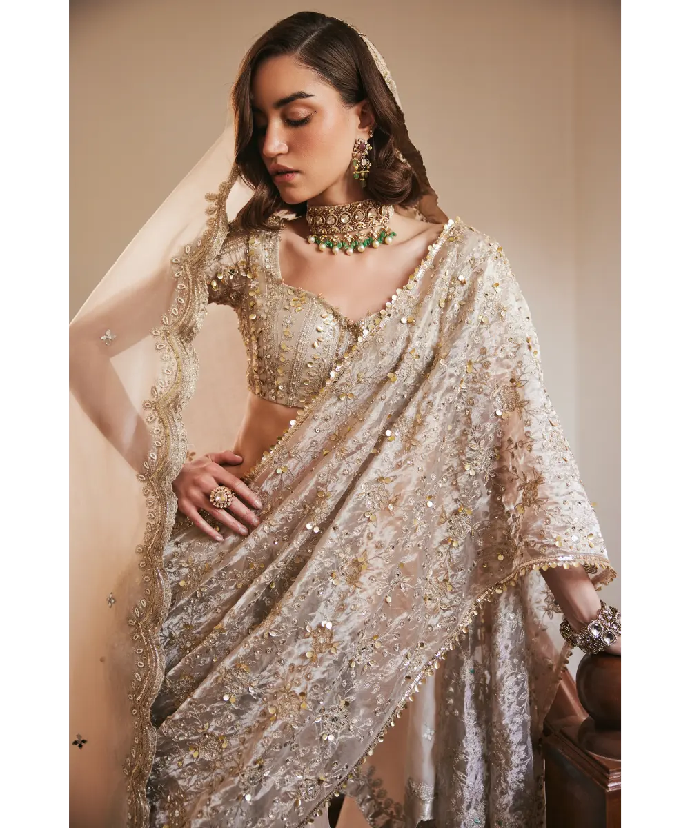 SANYA GULATI - Tissue Pre Drape Saree with Viel