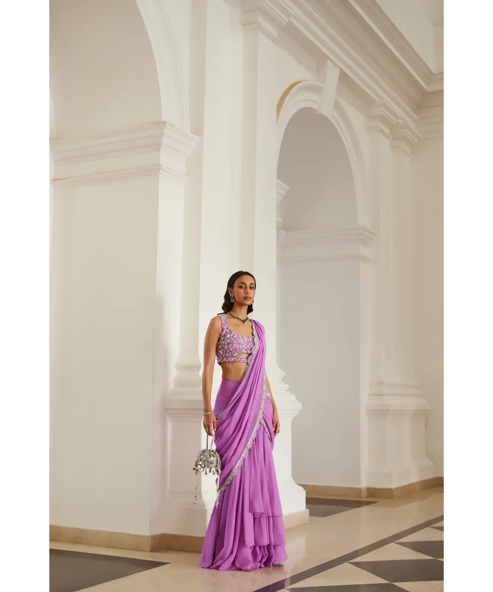 SANYA GULATI- Bubblegum Pink Drape Saree