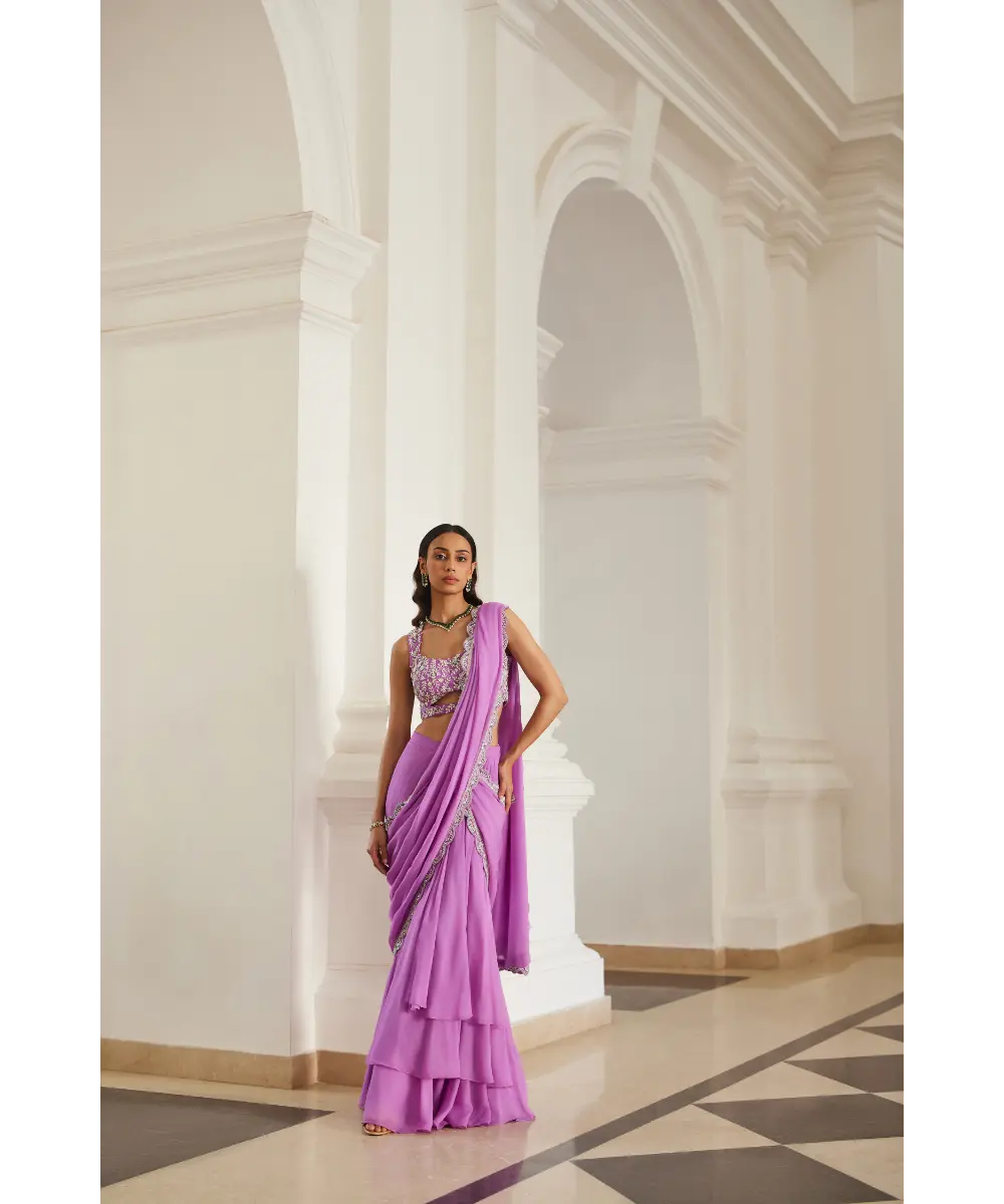 SANYA GULATI- Bubblegum Pink Drape Saree