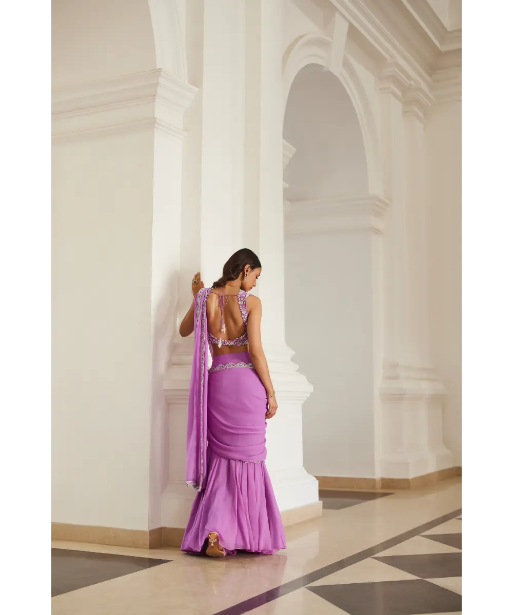 SANYA GULATI- Bubblegum Pink Drape Saree