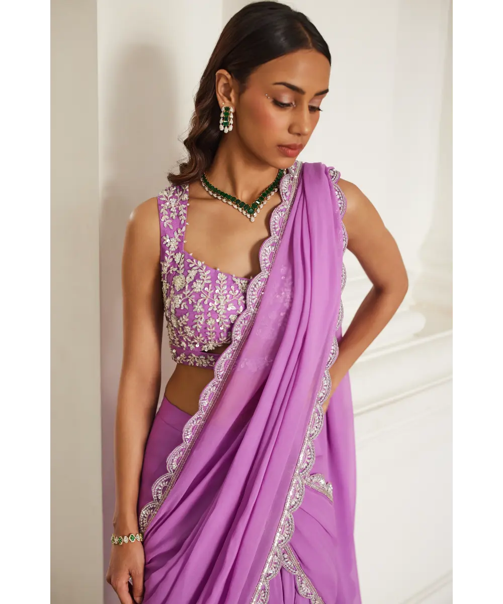 SANYA GULATI- Bubblegum Pink Drape Saree
