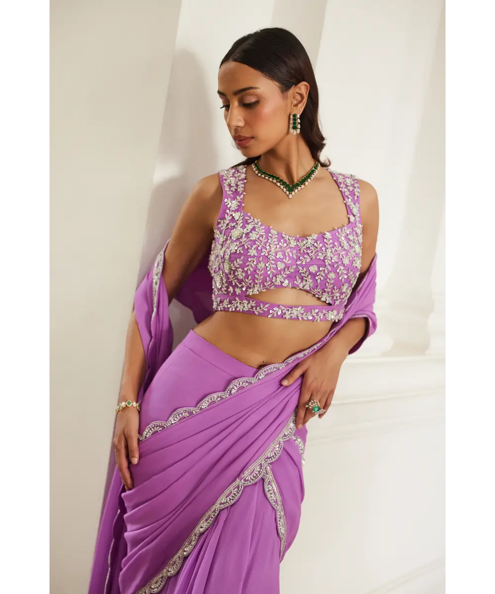 SANYA GULATI- Bubblegum Pink Drape Saree