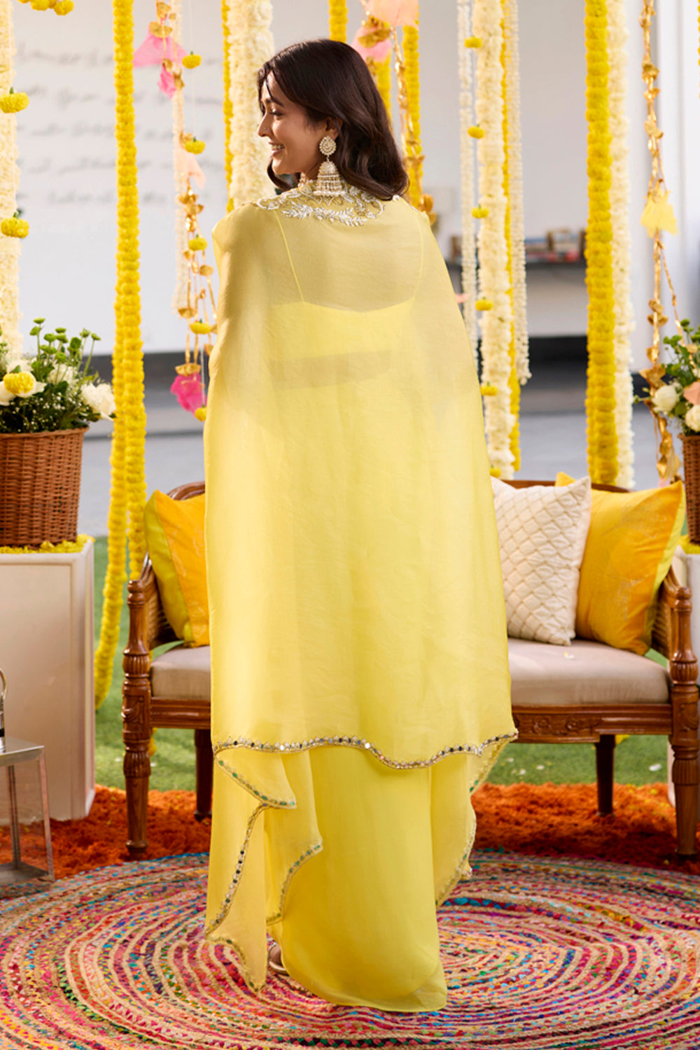 Sanya Gulati - Sunshine Yellow Drape Skirt With Cape Set from Kia & Kyara