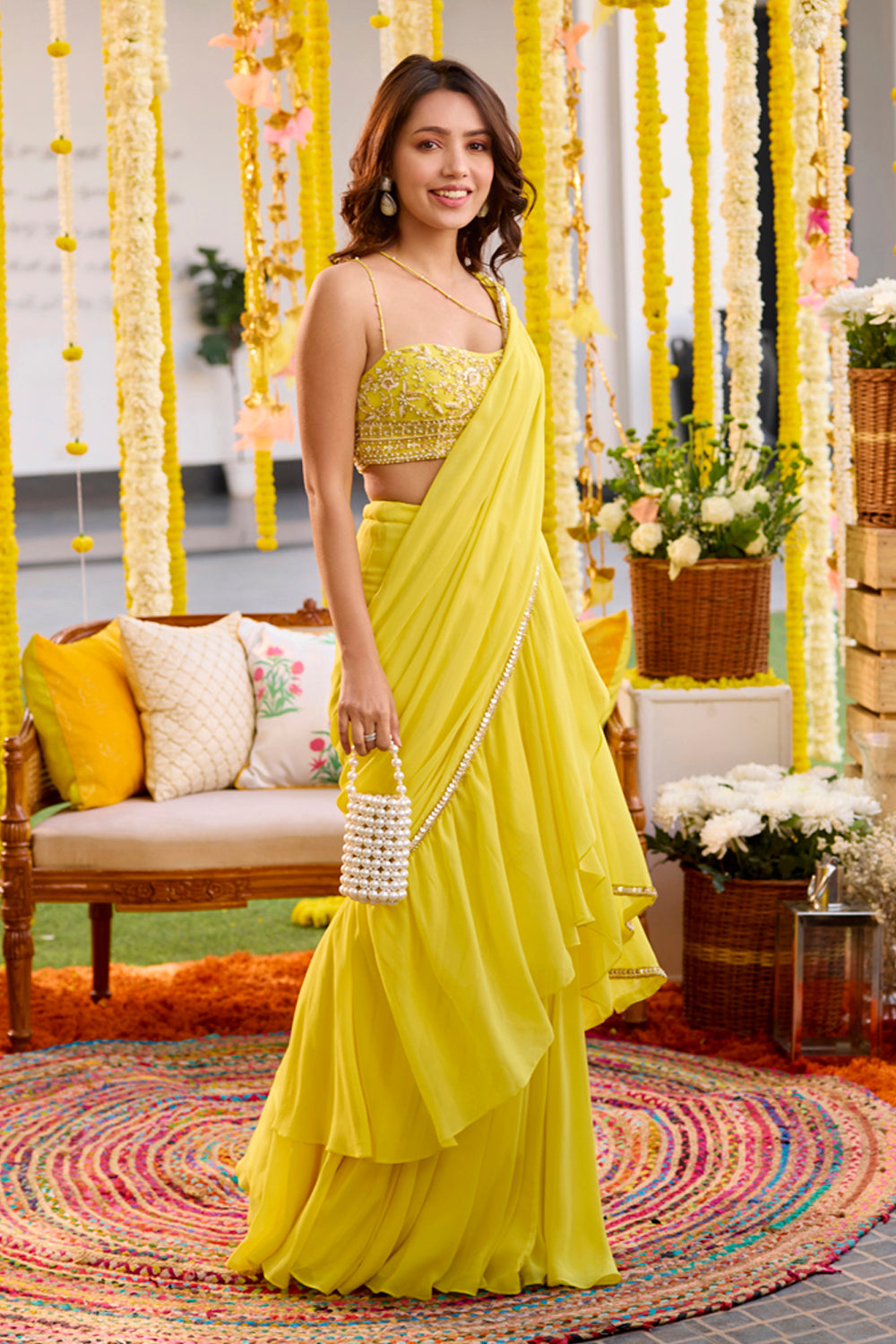 Sanya Gulati - Sunshine Yellow Pre-Draped Saree from Kia & Kyara
