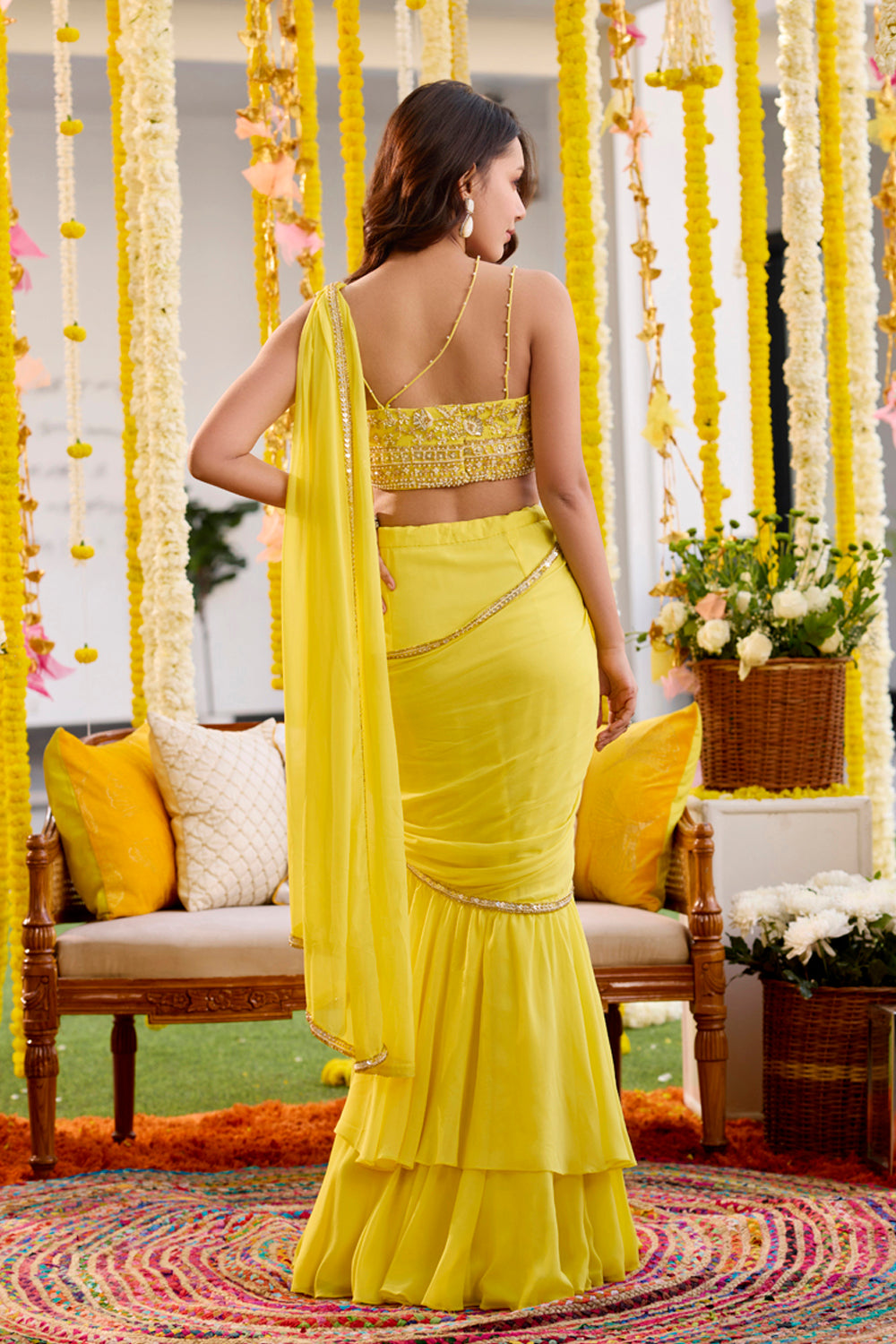 Sanya Gulati - Sunshine Yellow Pre-Draped Saree from Kia & Kyara