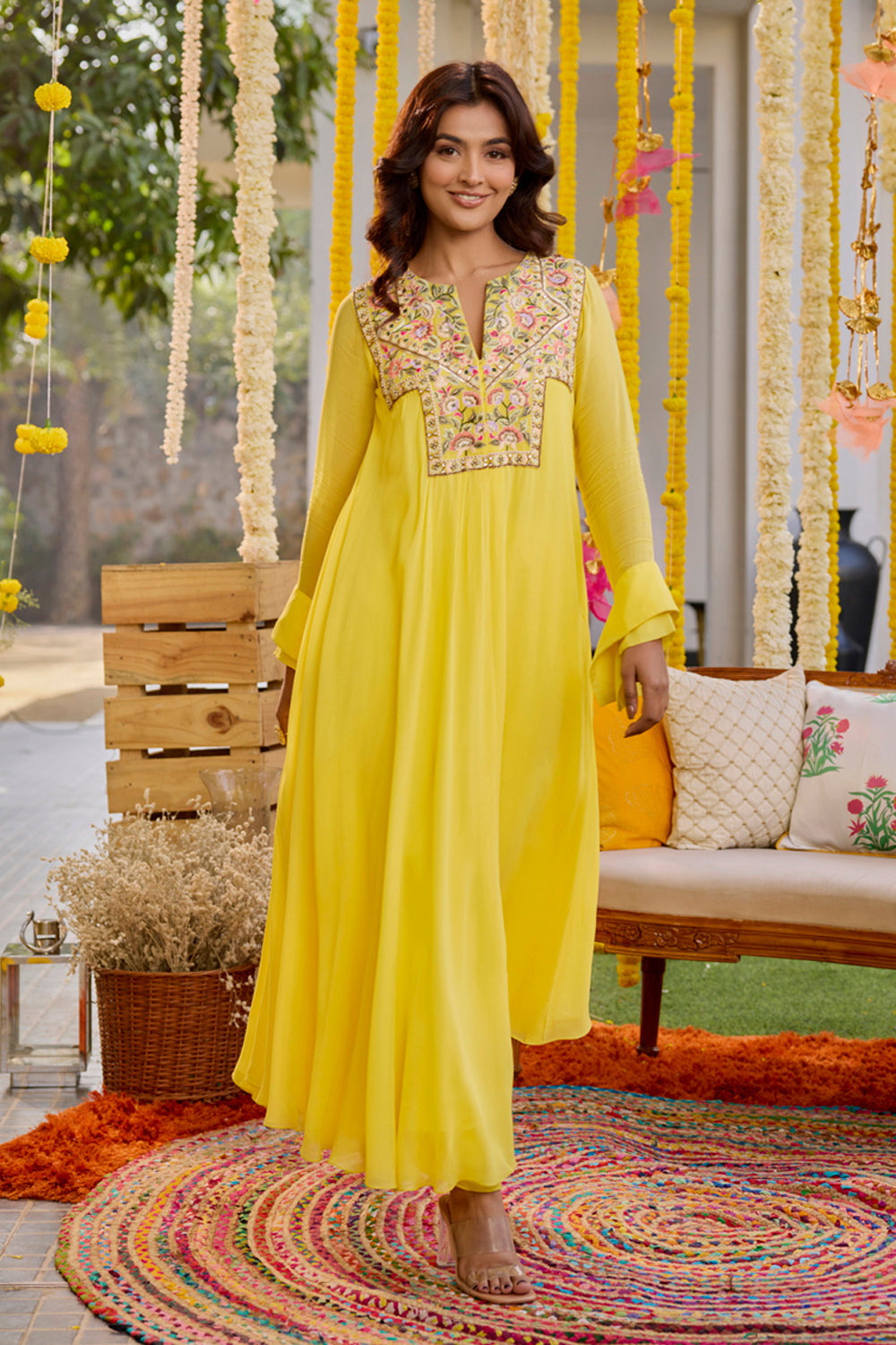 Sanya Gulati - Sunshine Yellow Asymmetric Kurta With Pants Set