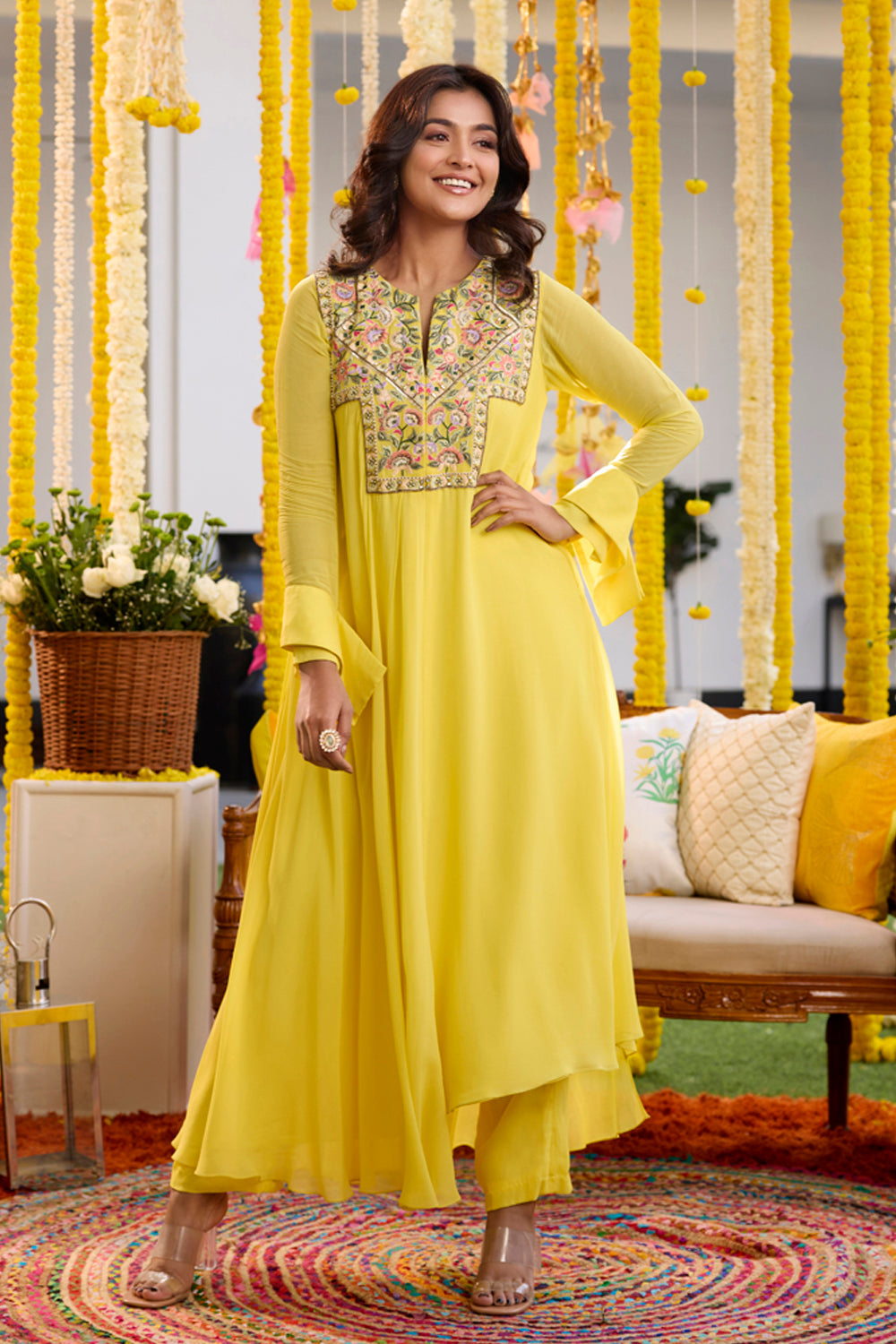 Sanya Gulati - Sunshine Yellow Asymmetric Kurta With Pants Set