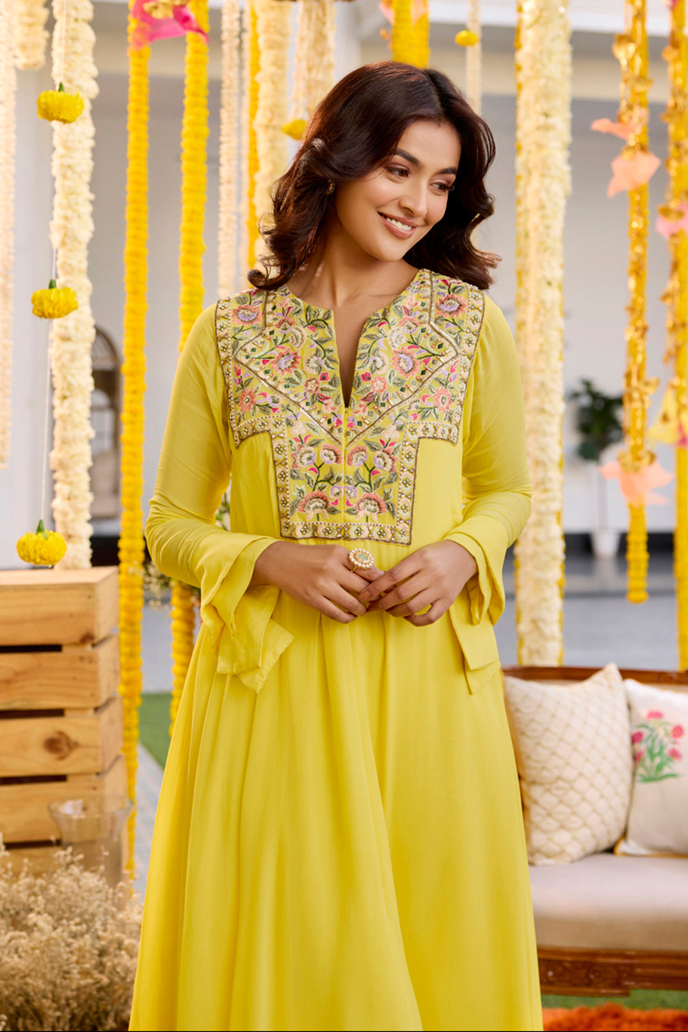 Sanya Gulati - Sunshine Yellow Asymmetric Kurta With Pants Set