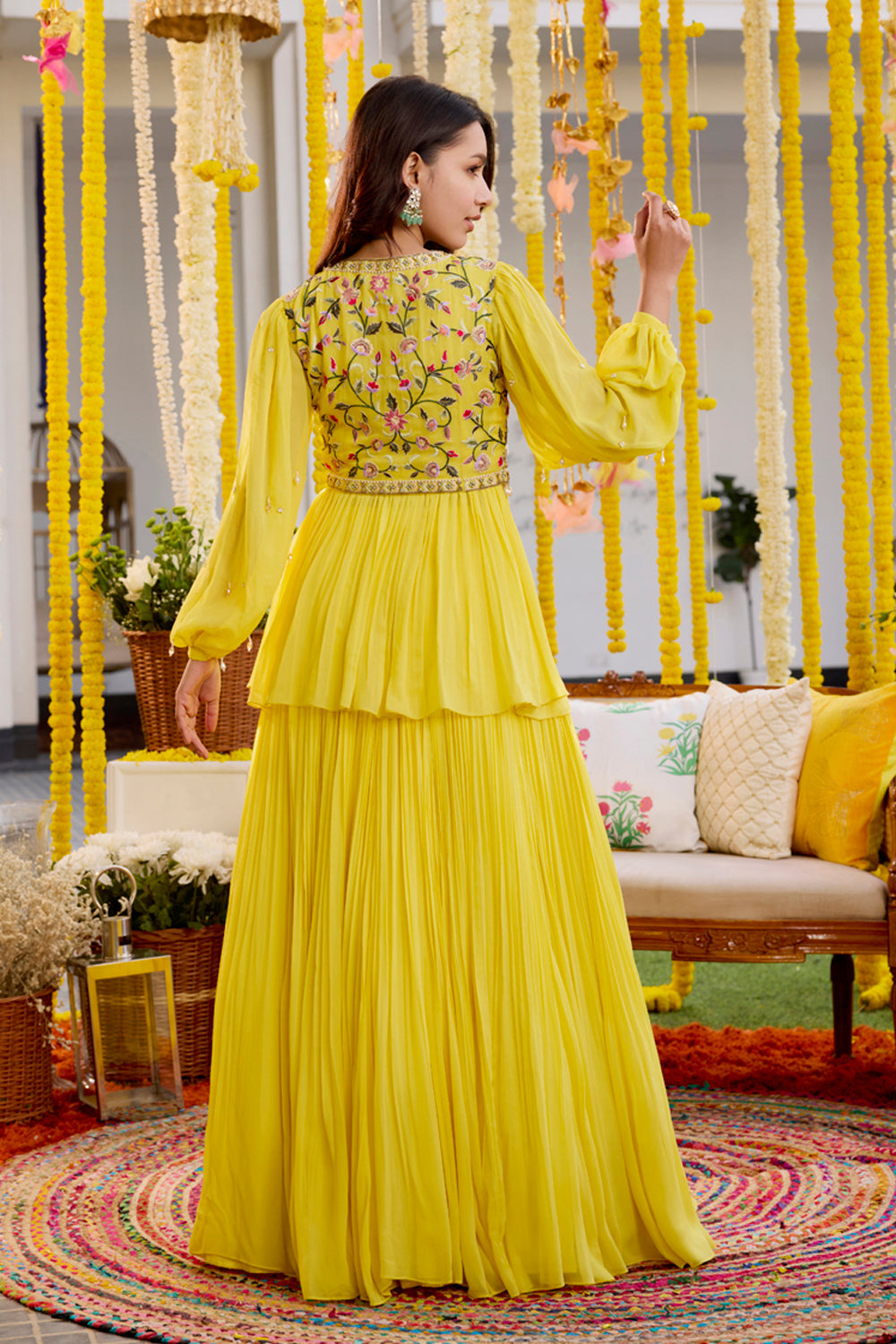 Sanya Gulati - Sunshine Yellow Gathers Peplum With Skirt Set from Kia & Kyara
