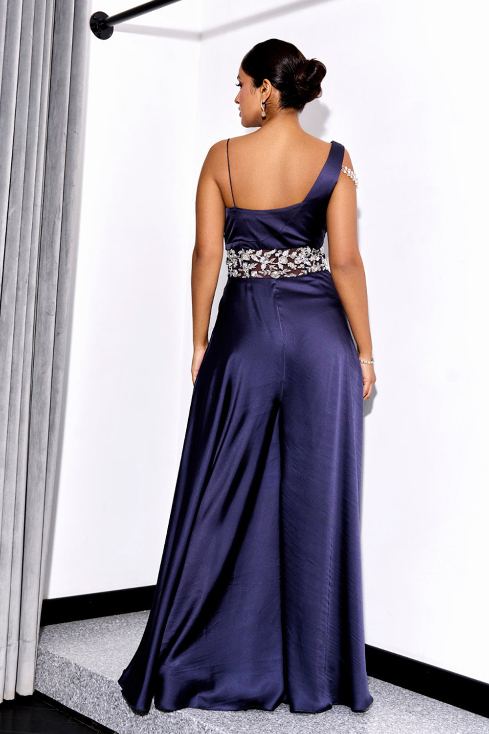 Sanya Gulati - Midnight Blue Drape Jumpsuit from Kia & Kyara
