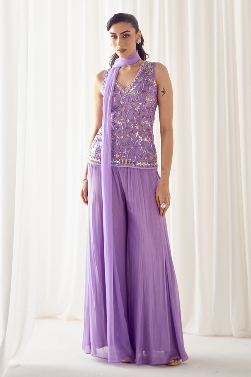 Sanya Gulati - Lavender Fitted Kurta With Sharara Set from Jawaani Janeman