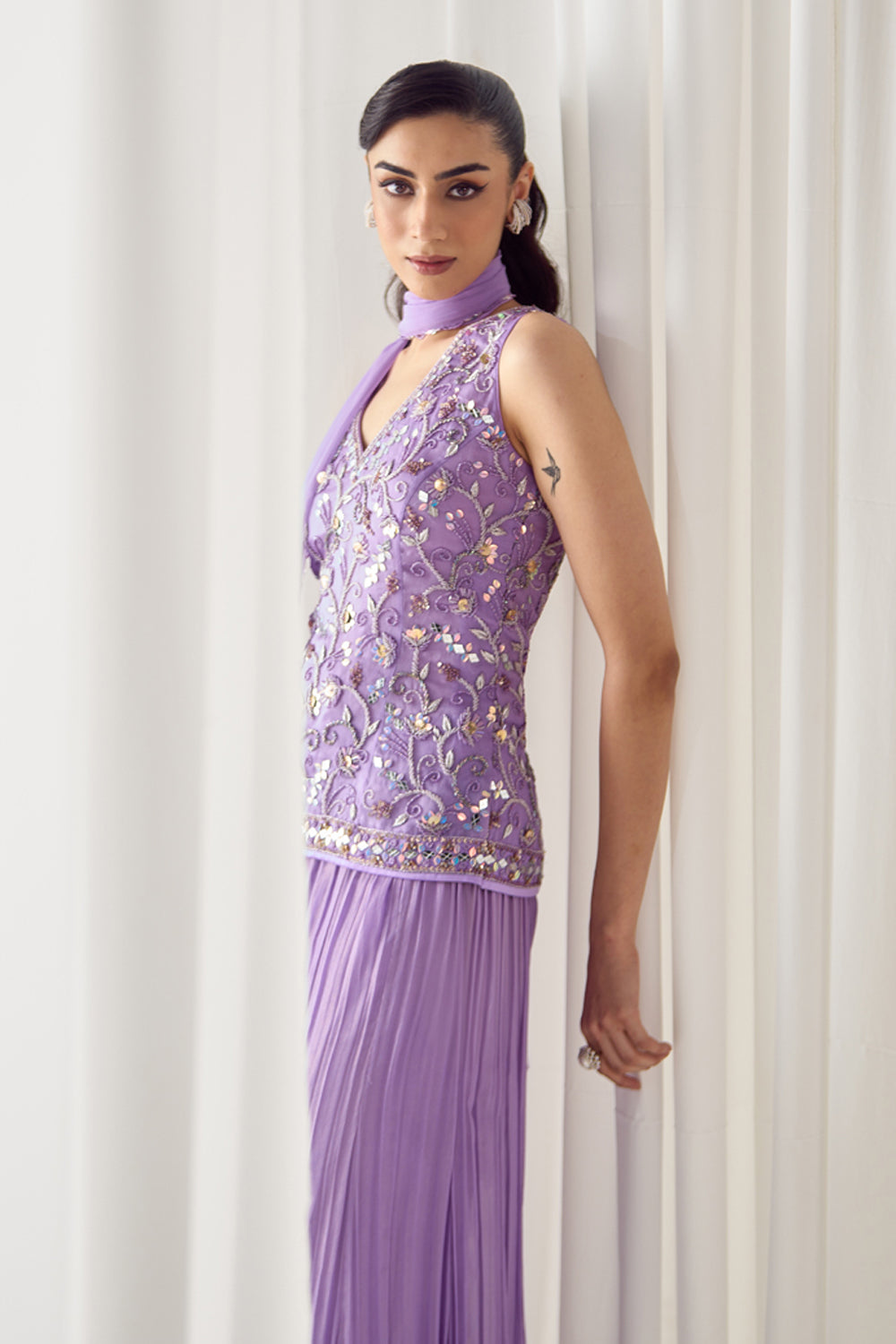 Sanya Gulati - Lavender Fitted Kurta With Sharara Set from Jawaani Janeman