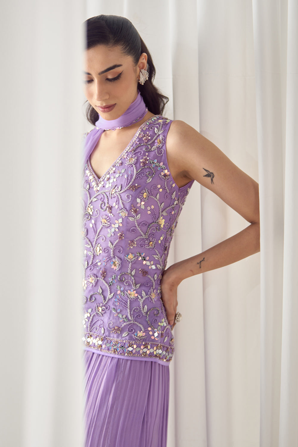 Sanya Gulati - Lavender Fitted Kurta With Sharara Set from Jawaani Janeman