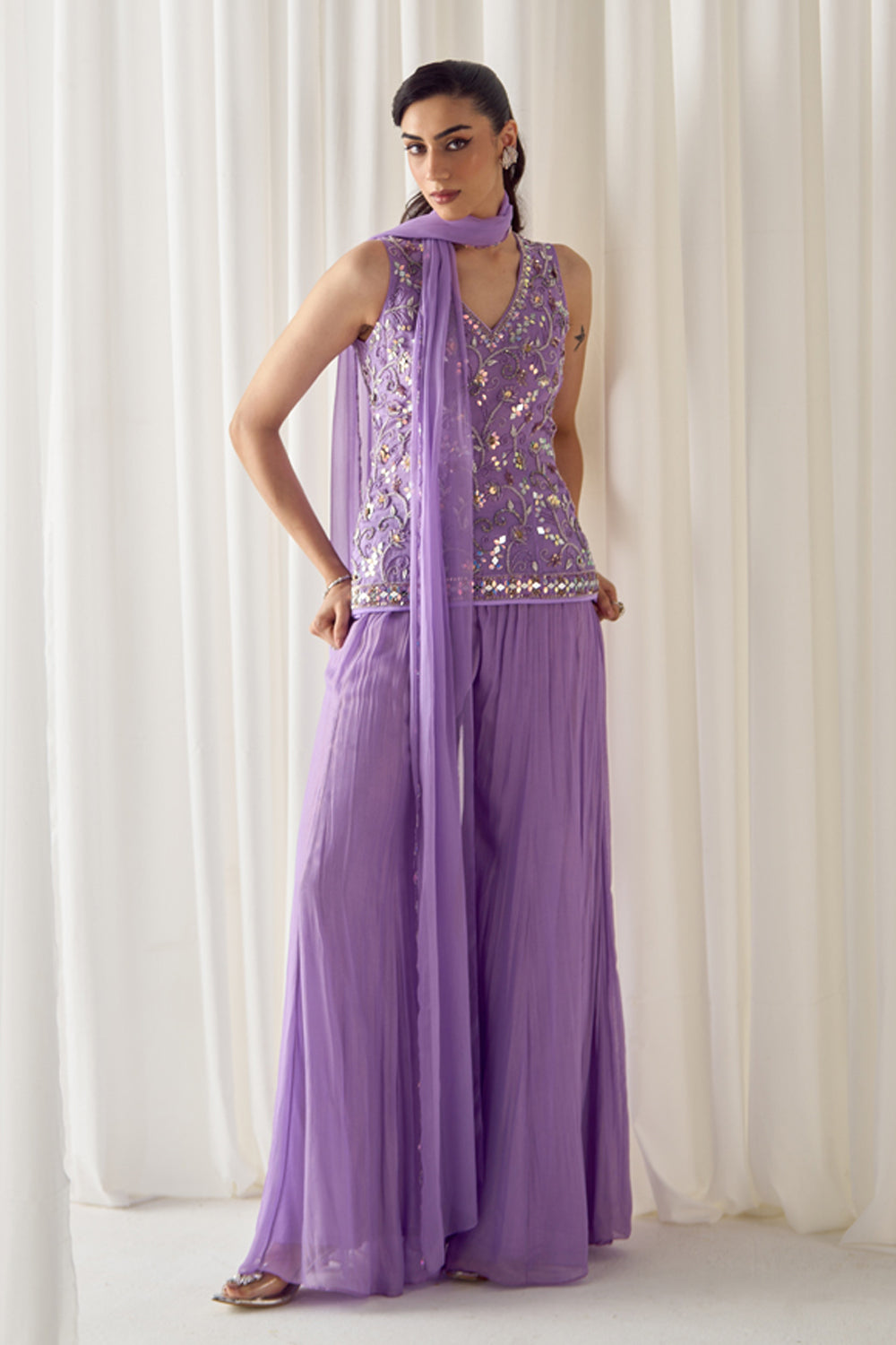 Sanya Gulati - Lavender Fitted Kurta With Sharara Set from Jawaani Janeman