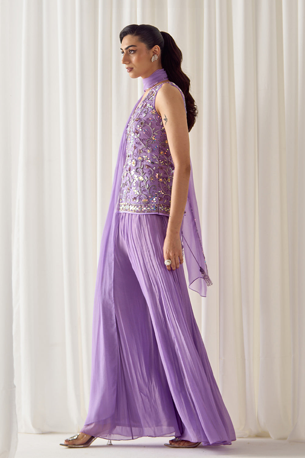 Sanya Gulati - Lavender Fitted Kurta With Sharara Set from Jawaani Janeman