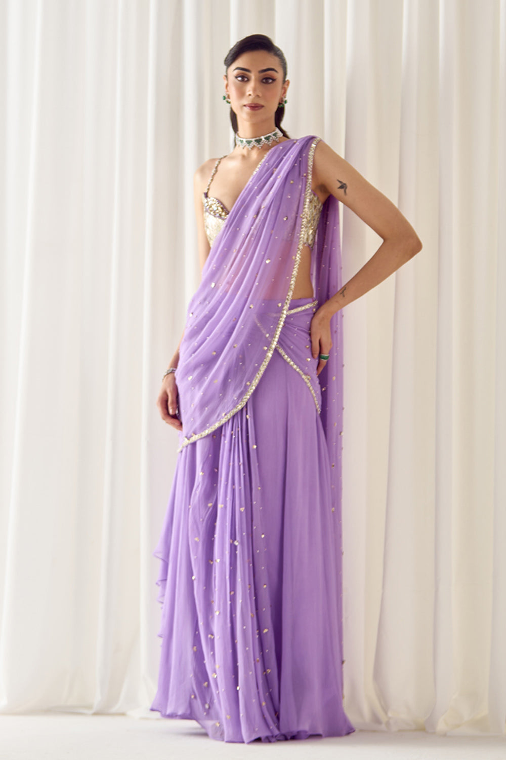Sanya Gulati - Lavender Pre-Stitched Saree With Blouse from Jawaani Janeman