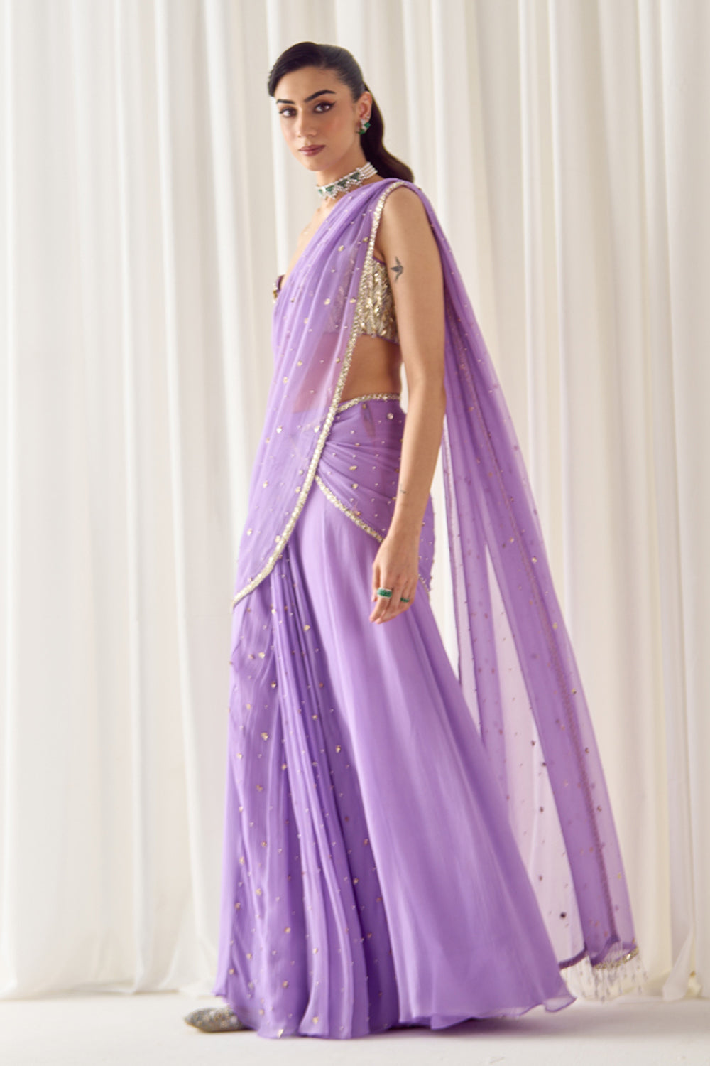 Sanya Gulati - Lavender Pre-Stitched Saree With Blouse from Jawaani Janeman