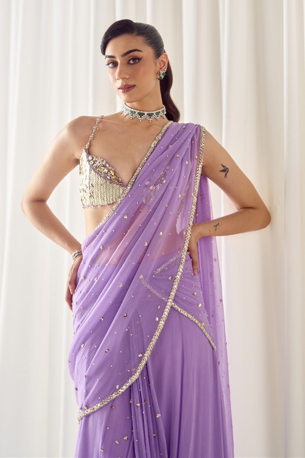 Sanya Gulati - Lavender Pre-Stitched Saree With Blouse from Jawaani Janeman