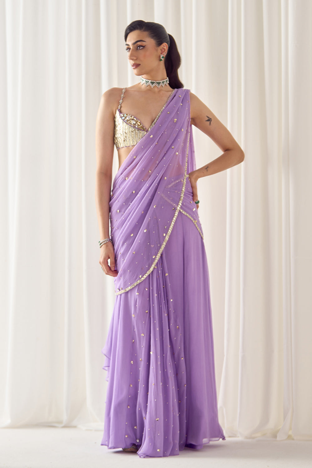 Sanya Gulati - Lavender Pre-Stitched Saree With Blouse from Jawaani Janeman