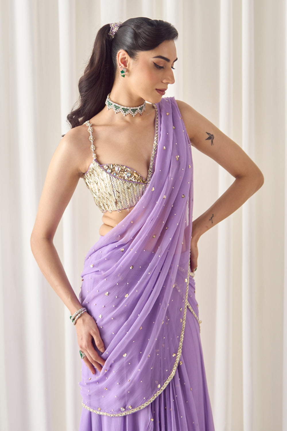 Sanya Gulati - Lavender Pre-Stitched Saree With Blouse from Jawaani Janeman