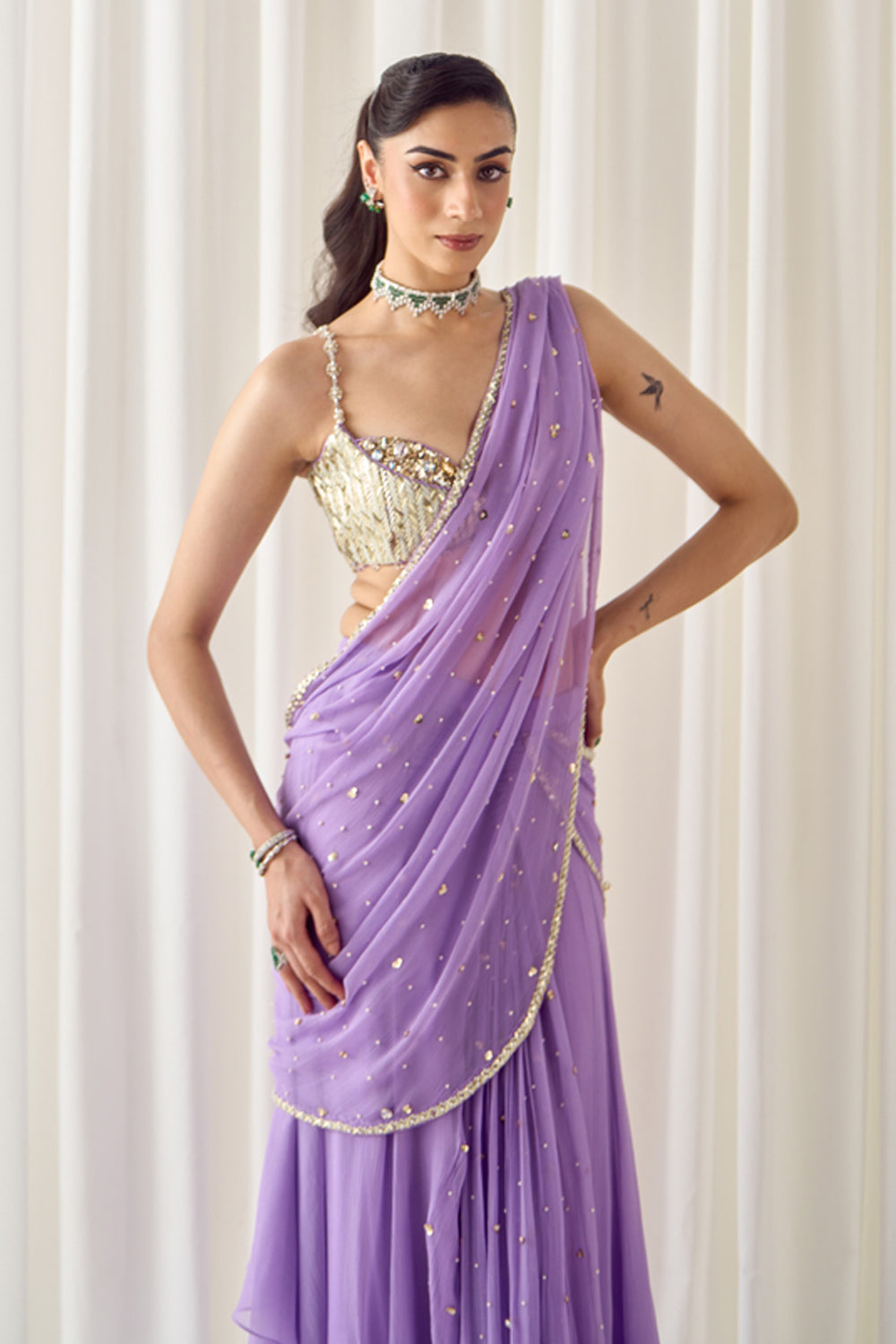 Sanya Gulati - Lavender Pre-Stitched Saree With Blouse from Jawaani Janeman